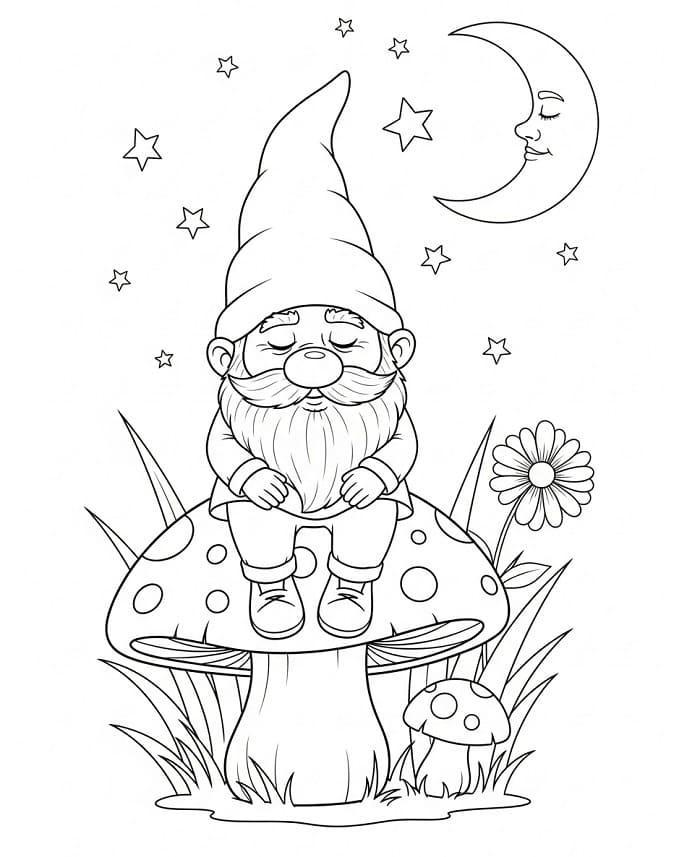 Gnomo sul Fungo da colorare