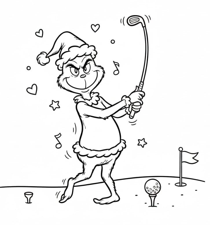 Grinch che gioca a golf da colorare
