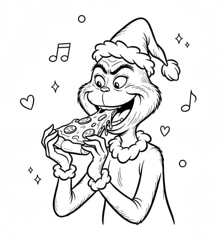 Grinch che mangia pizza da colorare
