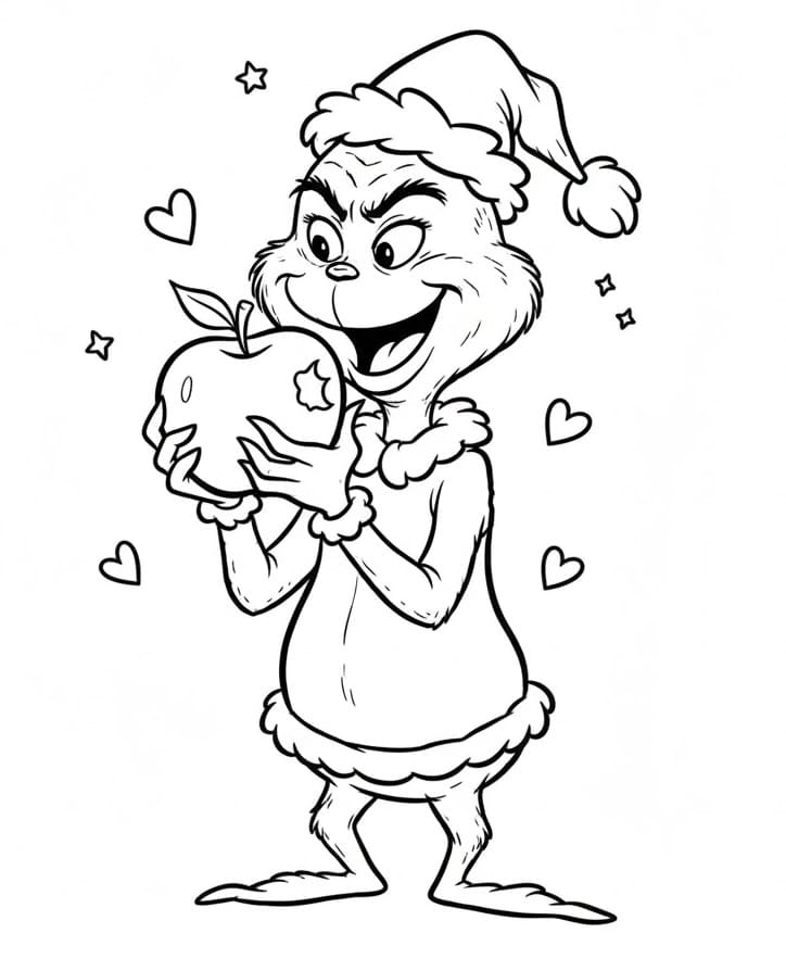 Grinch che mangia una mela da colorare