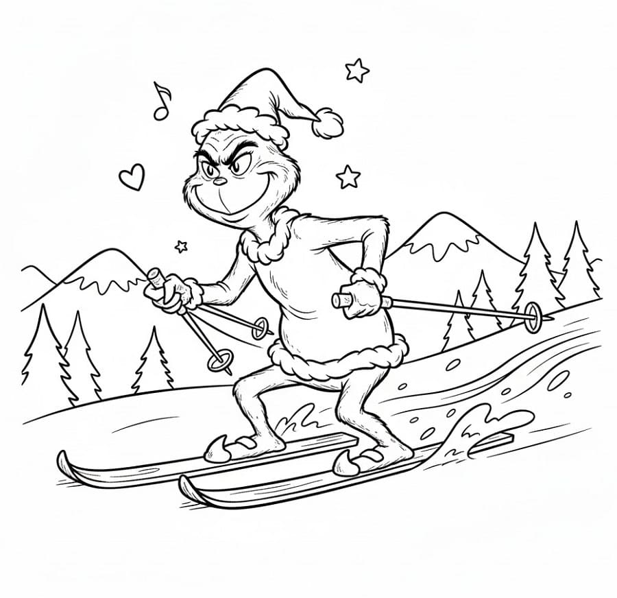 Grinch che scia da colorare