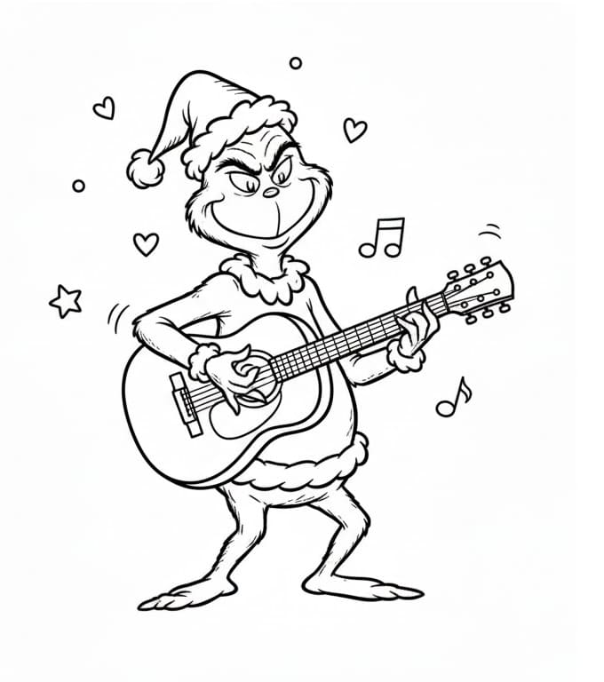 Grinch che suona la chitarra da colorare