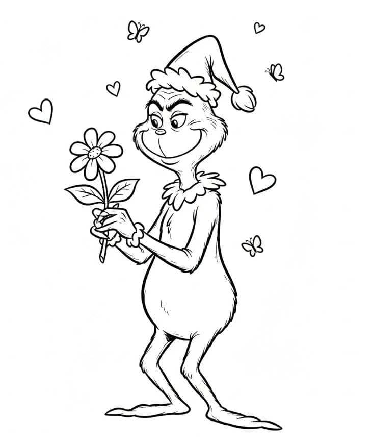 Grinch con fiore da colorare