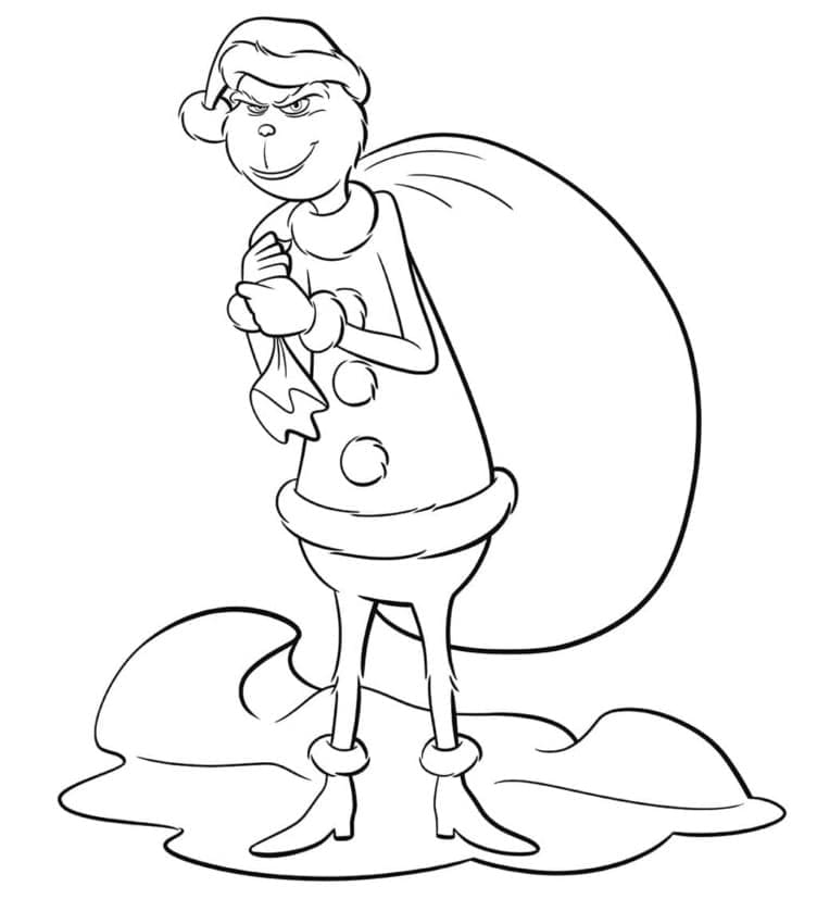 Grinch con sacco di Natale da colorare