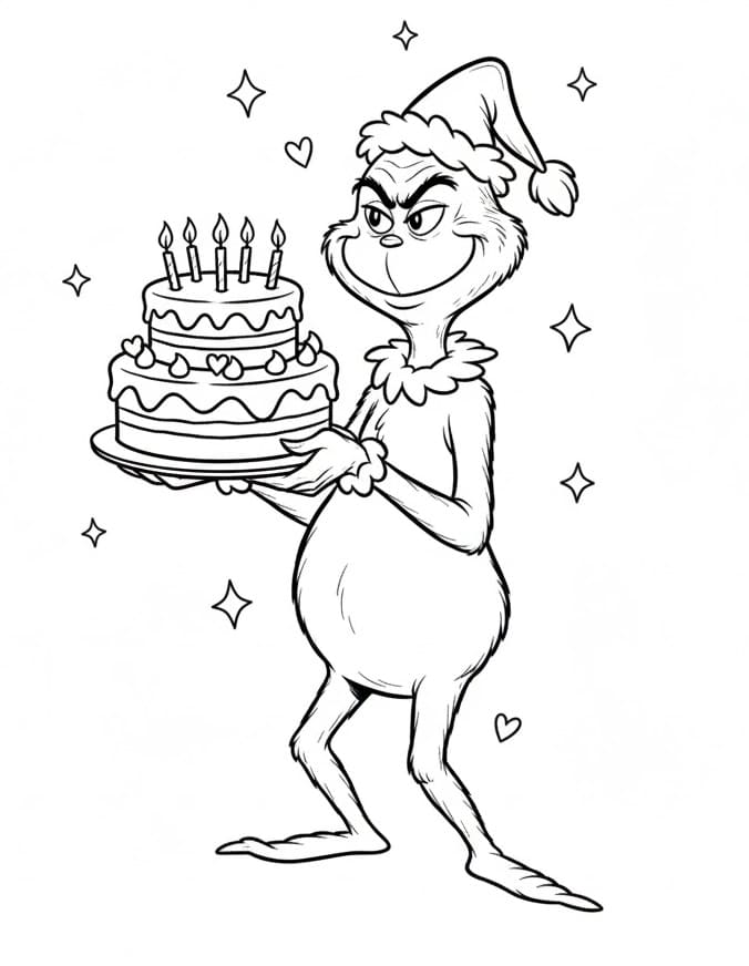 Grinch con torta da colorare