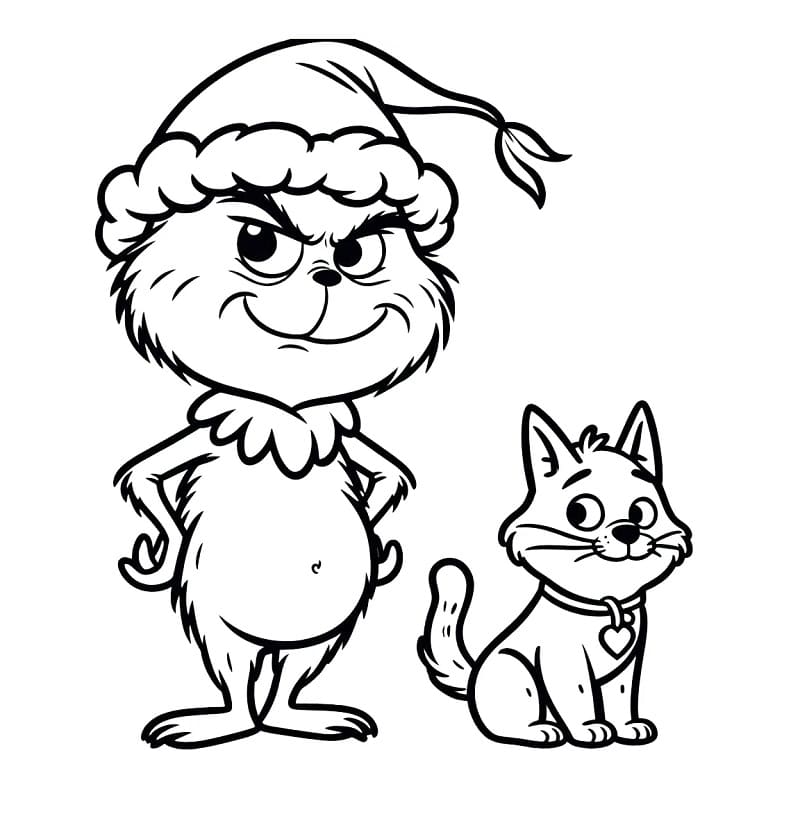Grinch e gatto da colorare