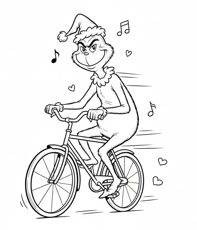 Grinch in bicicletta da colorare
