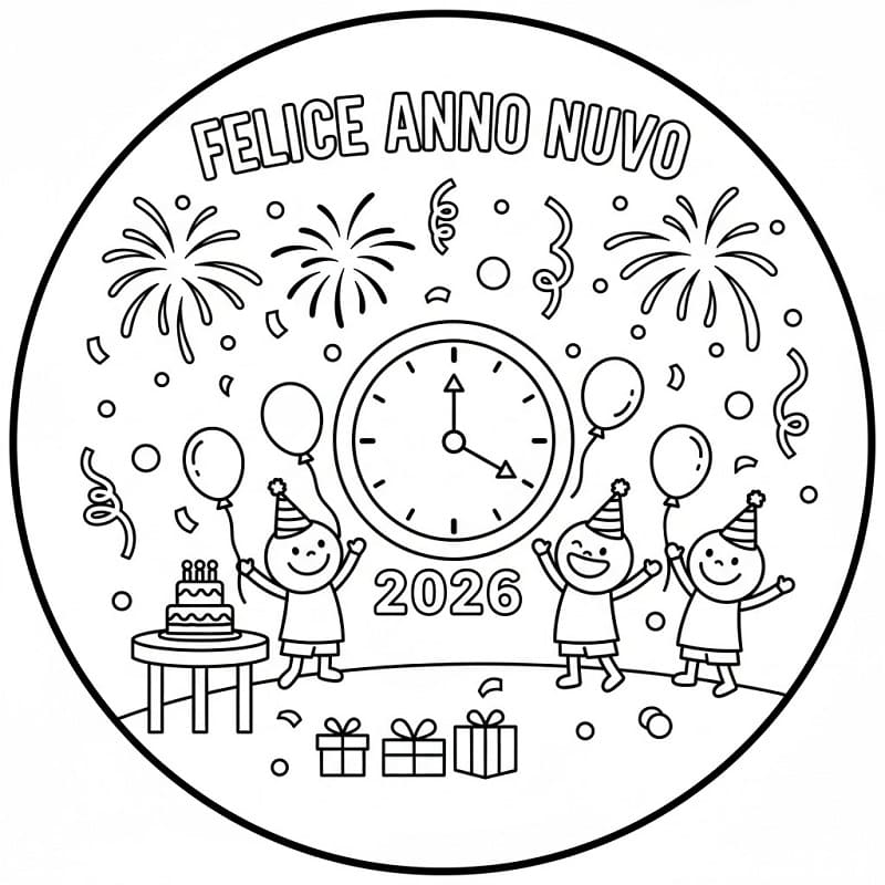 Immagine Buon Anno 2026 da colorare