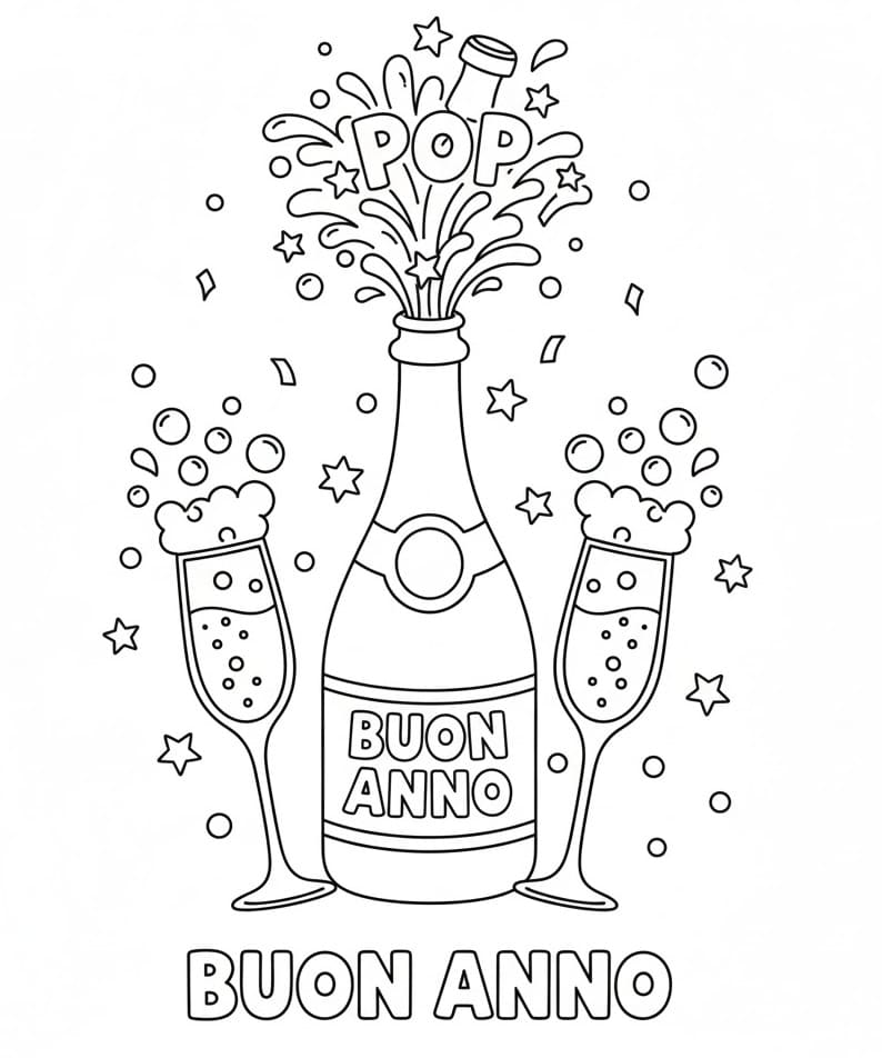 Immagine Gratis di Buon Anno da colorare