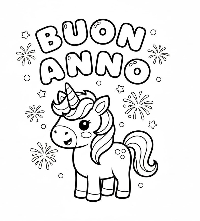 Immagine Gratuita di Buon Anno da colorare
