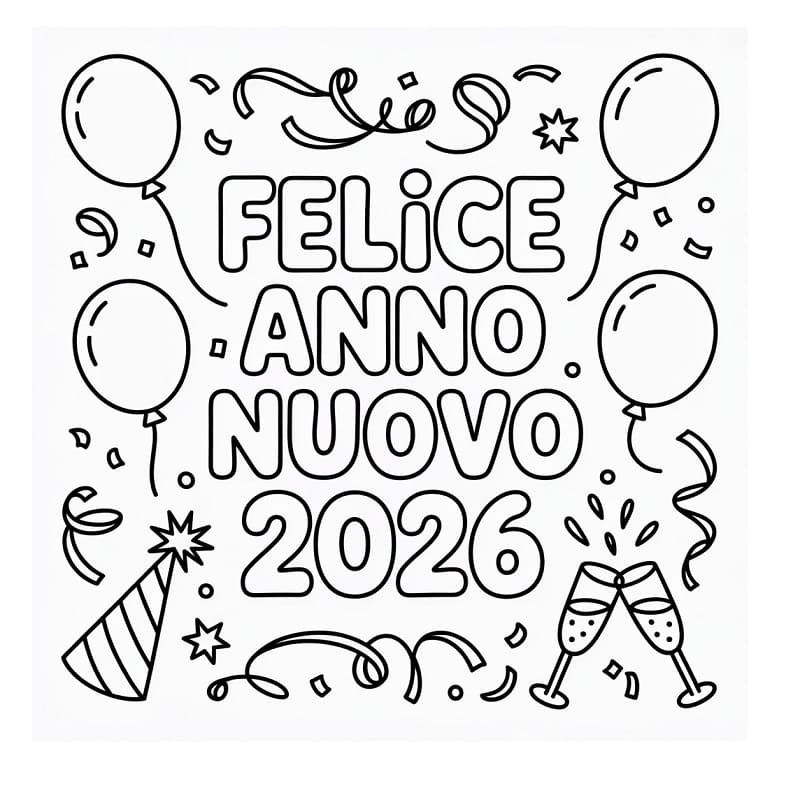 Immagine Stampabile Buon Anno 2026 da colorare