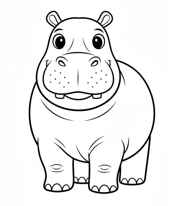Ippopotamo amichevole da colorare
