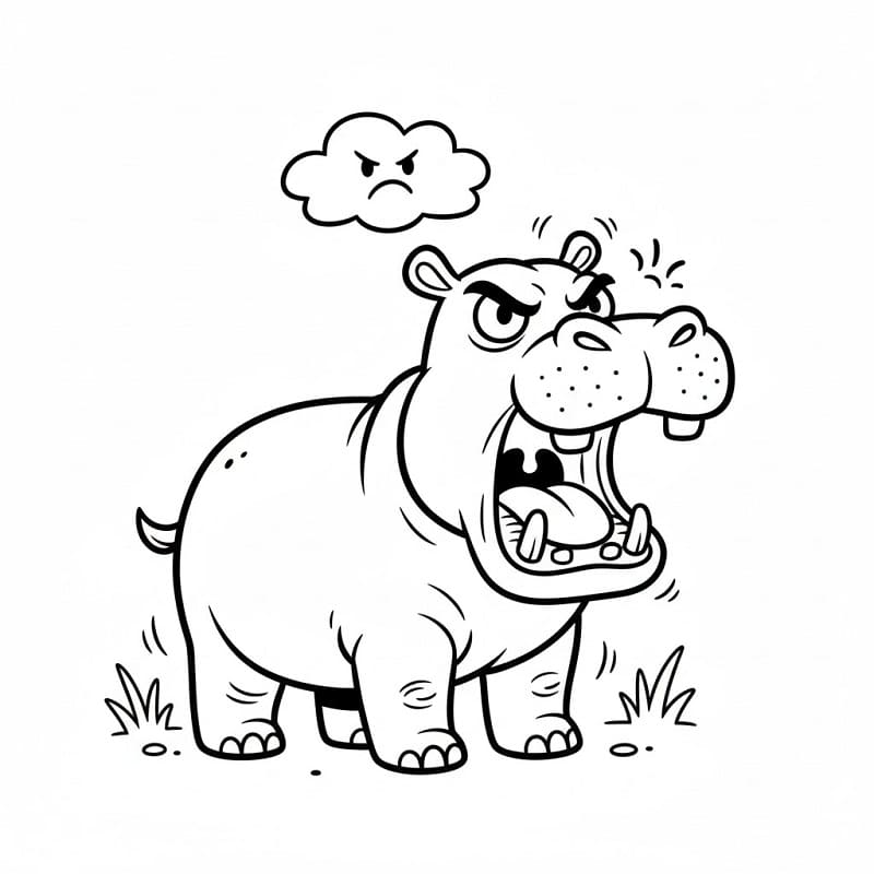 Ippopotamo arrabbiato da colorare
