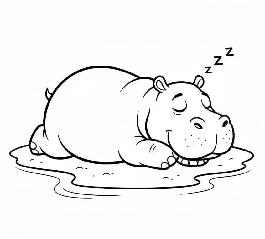 Ippopotamo che dorme da colorare