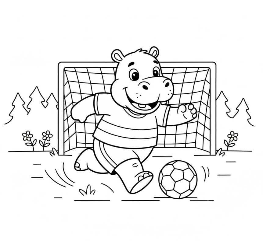 Ippopotamo che gioca a calcio da colorare