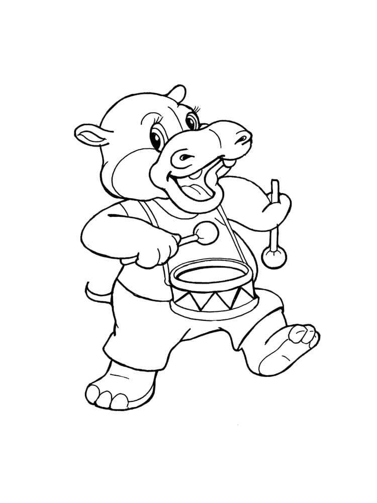 Ippopotamo che suona il tamburo da colorare