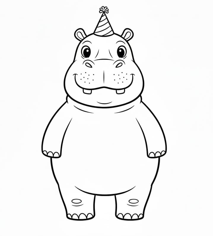 Ippopotamo con cappello da colorare