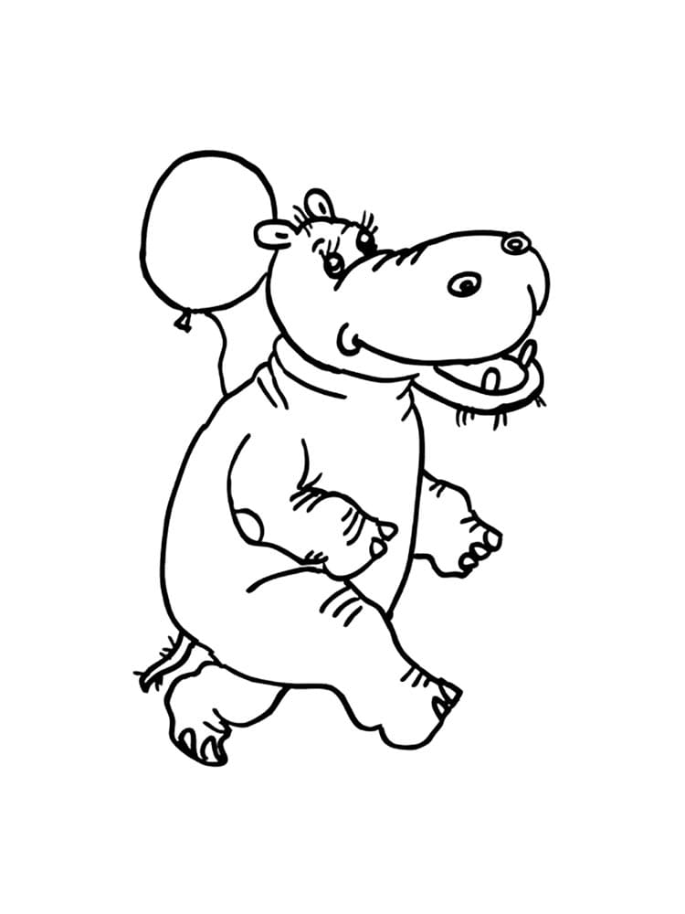 Ippopotamo con palloncino da colorare