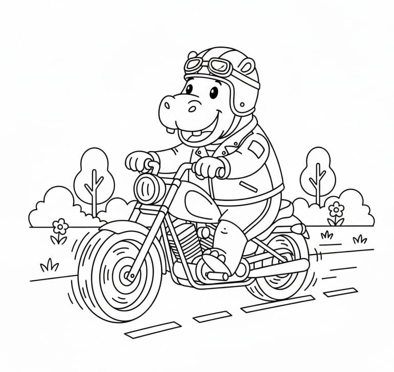 Ippopotamo in moto da colorare