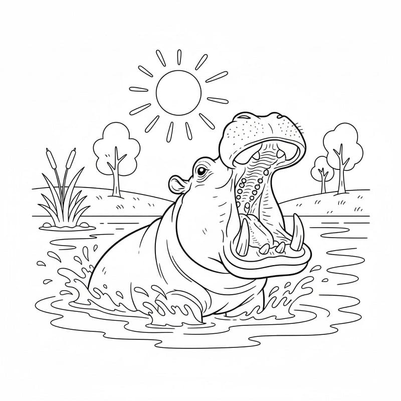 Ippopotamo selvatico da colorare
