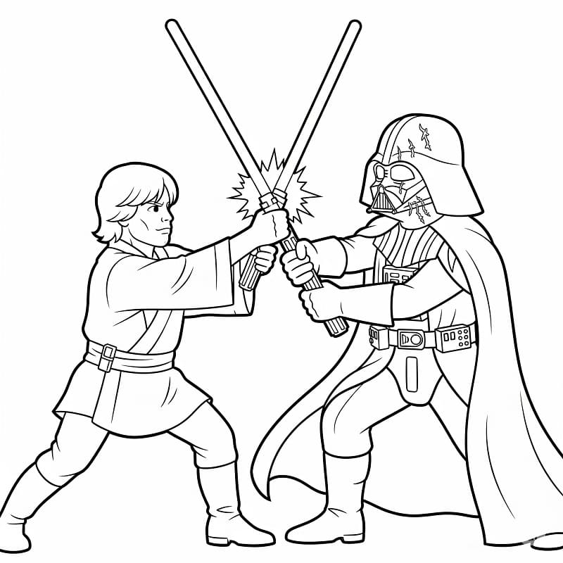 Luke Skywalker contro Darth Vader da colorare