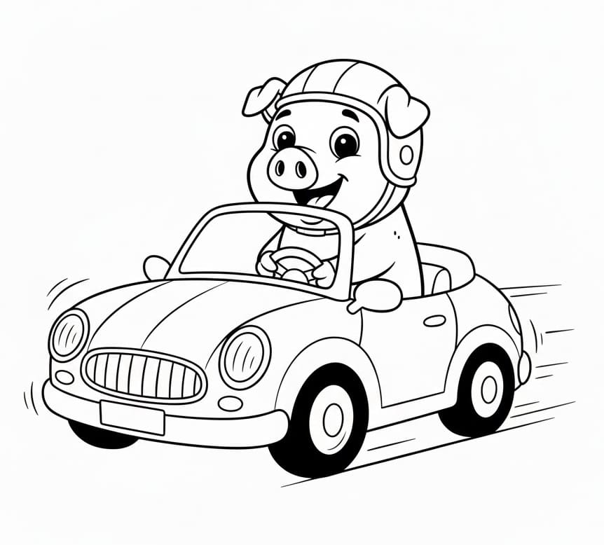 Maiale alla guida dell’auto da colorare