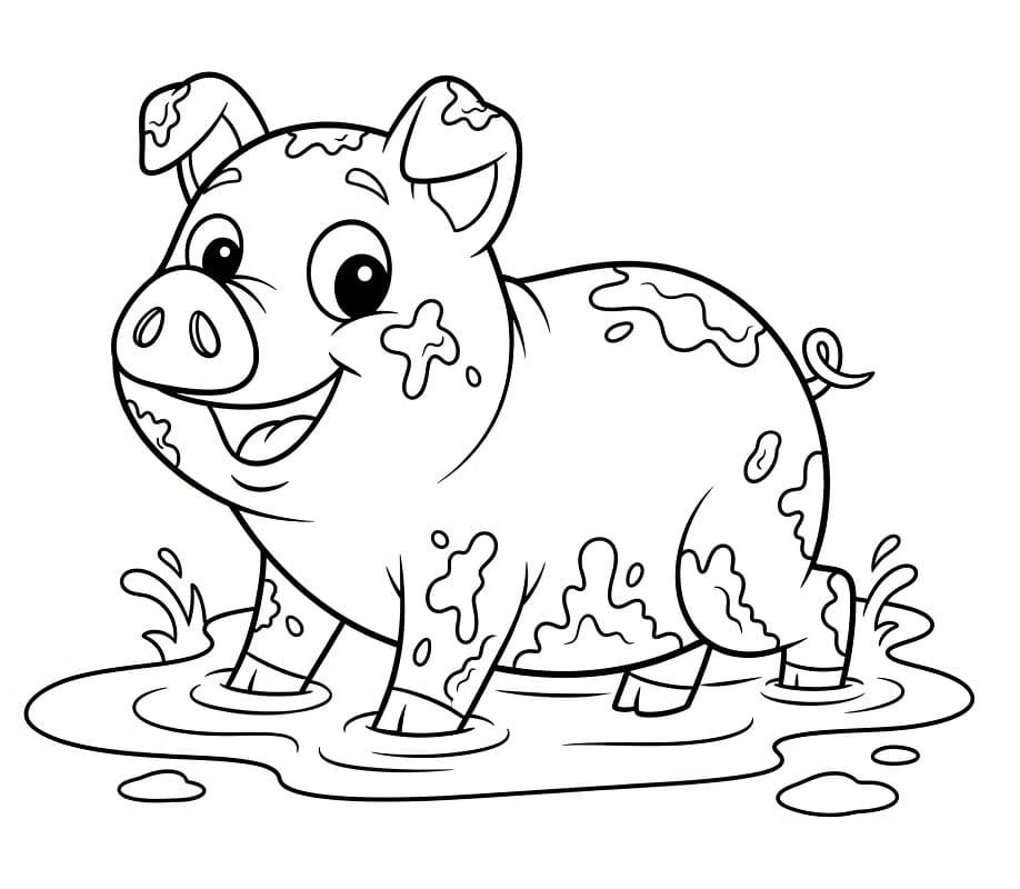 Maiale buffo in stile cartone da colorare