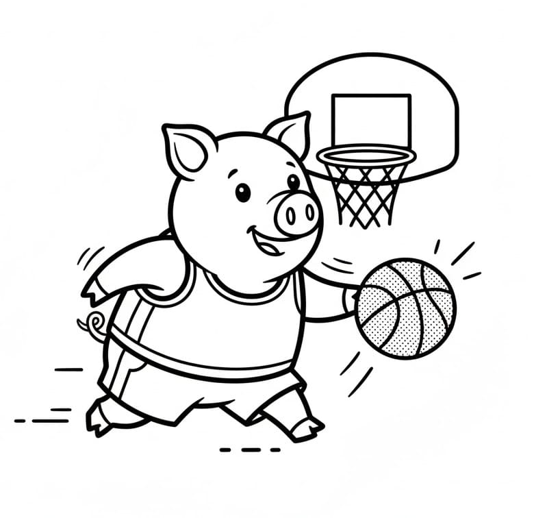 Maiale che gioca a basket da colorare