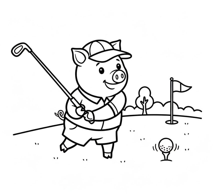 Maiale che gioca a golf da colorare