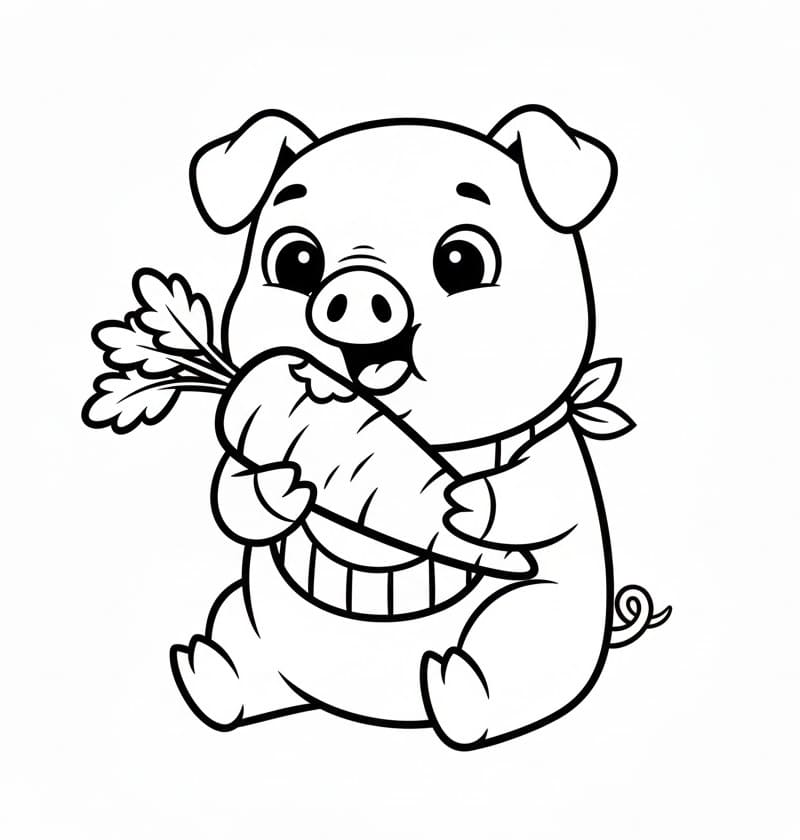 Maiale che mangia una carota da colorare