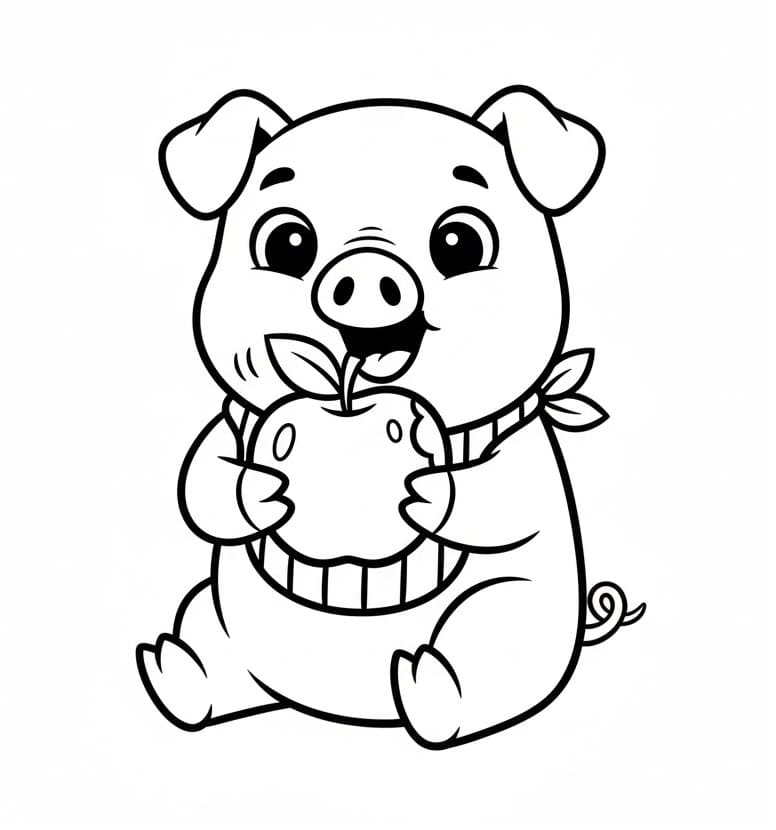 Maiale che mangia una mela da colorare