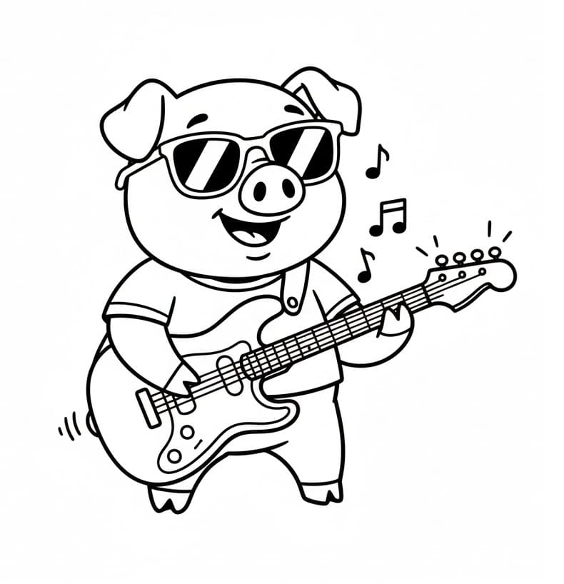 Maiale che suona la chitarra da colorare