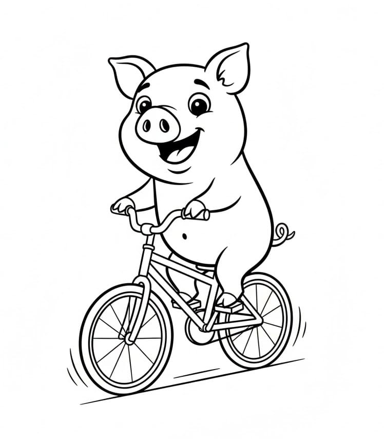 Maiale che va in bicicletta da colorare