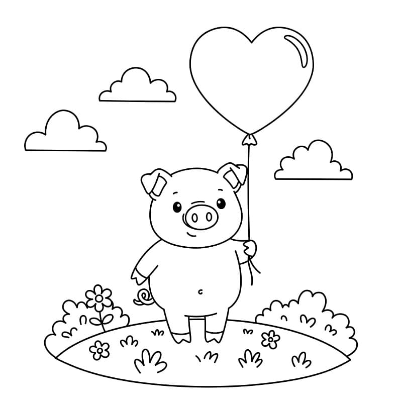 Maiale con palloncino da colorare