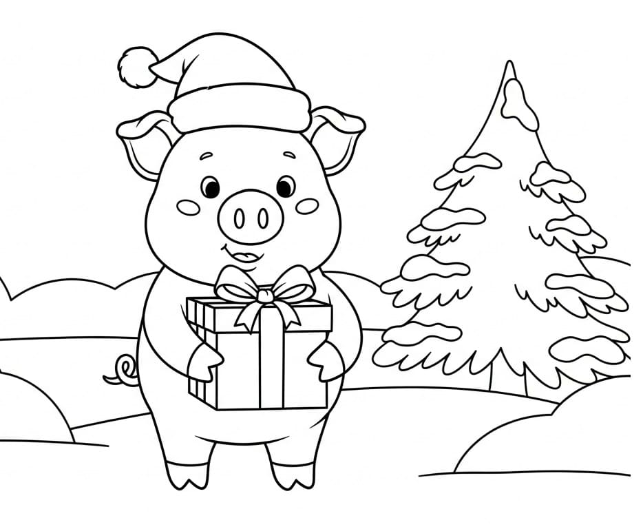 Maiale con un regalo da colorare