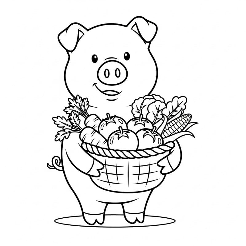 Maiale con verdure da colorare