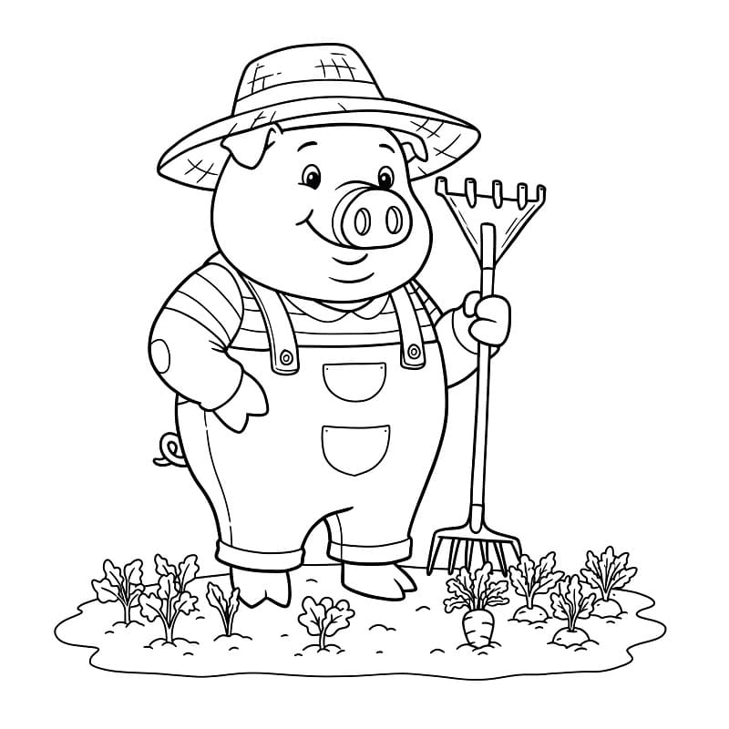 Maiale contadino da colorare