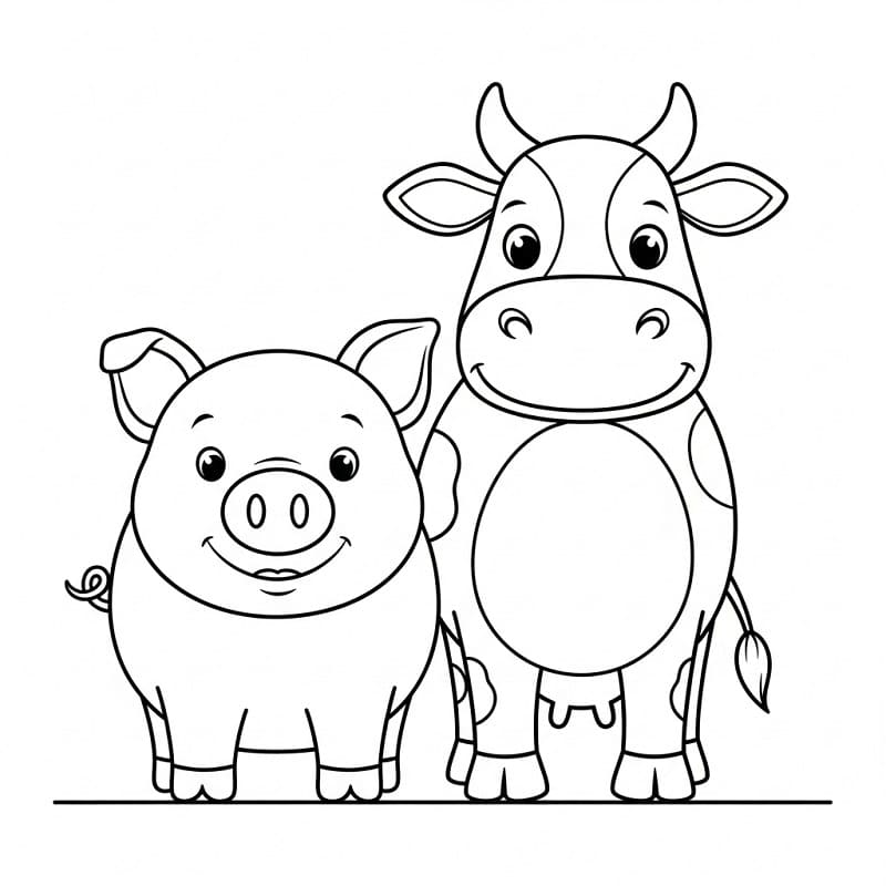 Maiale e mucca da colorare