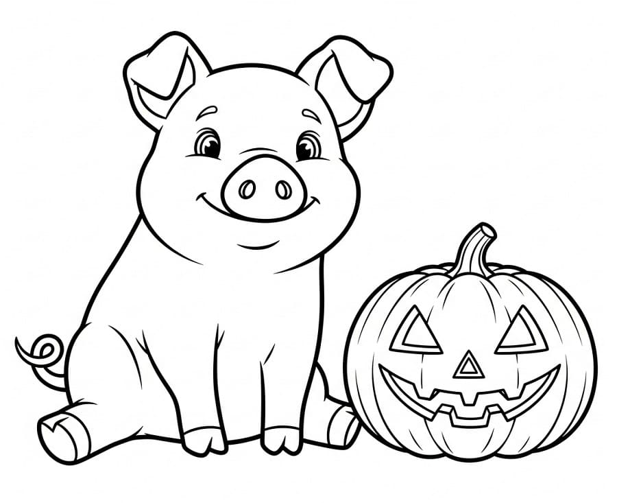 Maiale e zucca da colorare