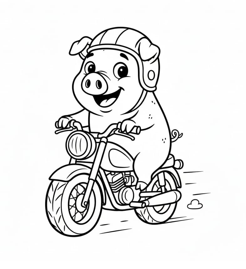 Maiale in motocicletta da colorare