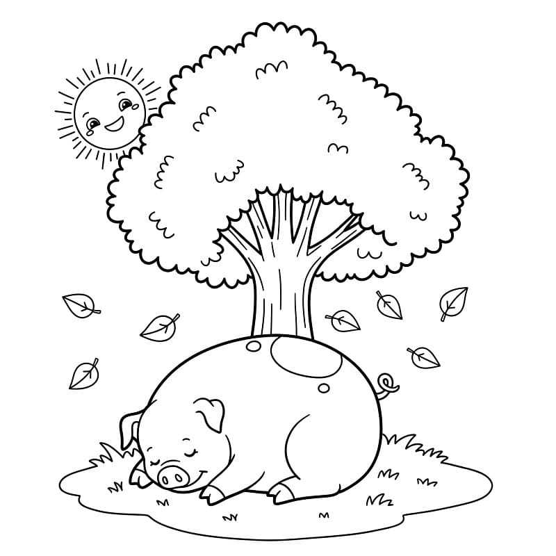 Maiale sotto l’albero da colorare