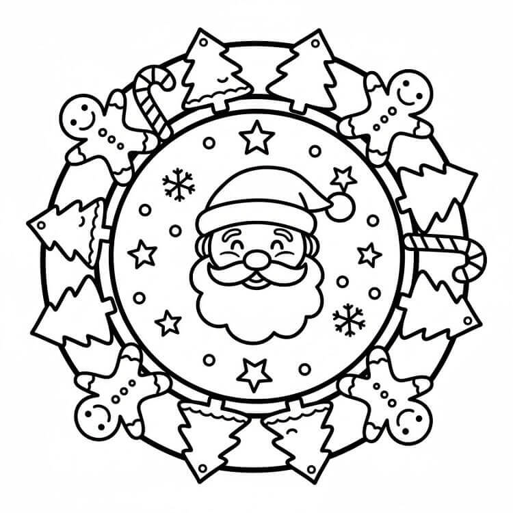 Mandala di Natale Facile da colorare