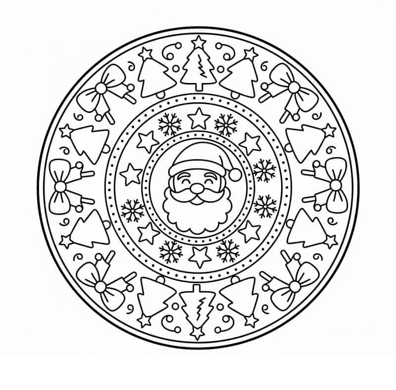 Mandala di Natale con Babbo Natale da colorare