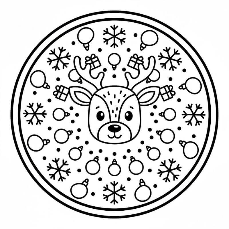 Mandala di Natale con Renna da colorare
