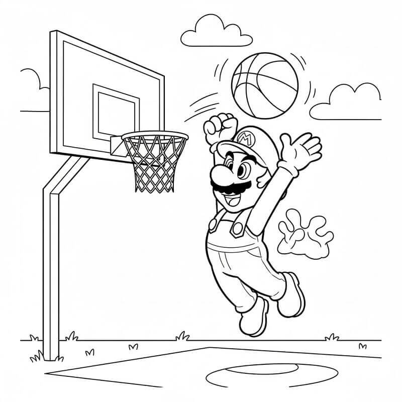 Mario che Gioca a Basket da colorare
