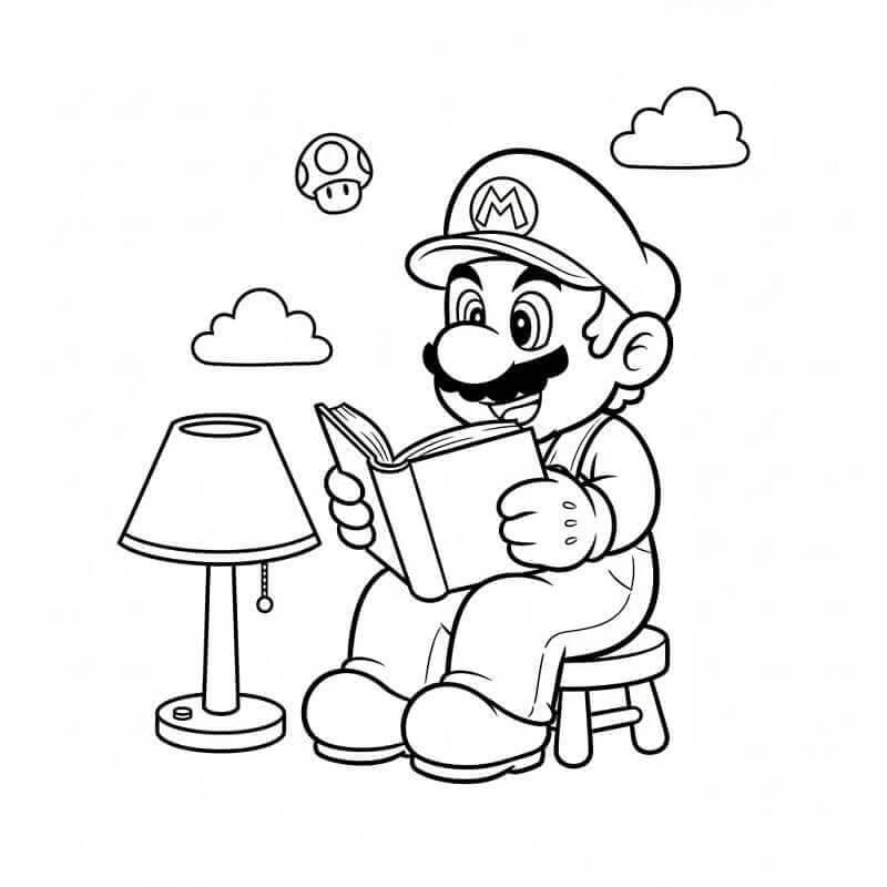 Mario che Legge un Libro da colorare