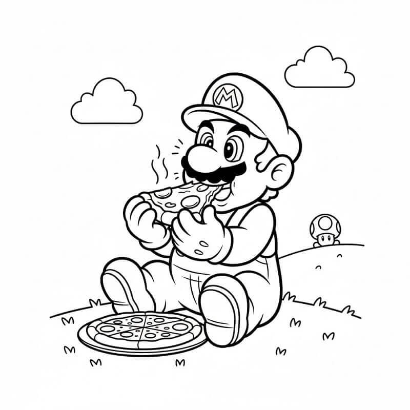 Mario che Mangia Pizza da colorare