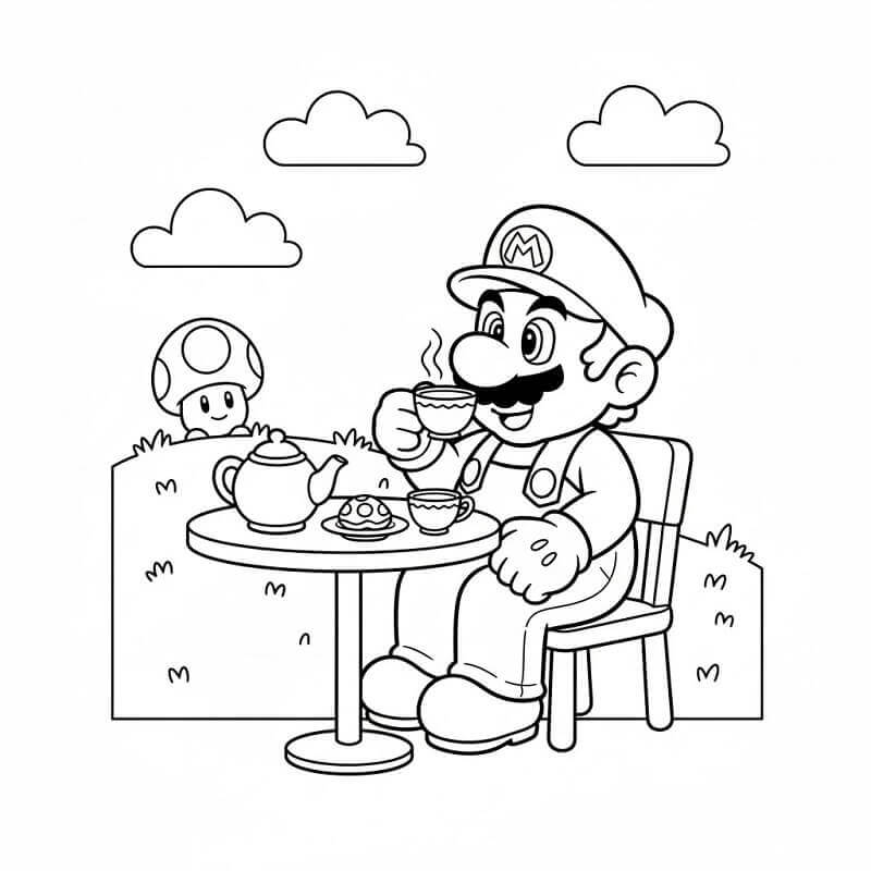 Mario che Prende il Tè da colorare