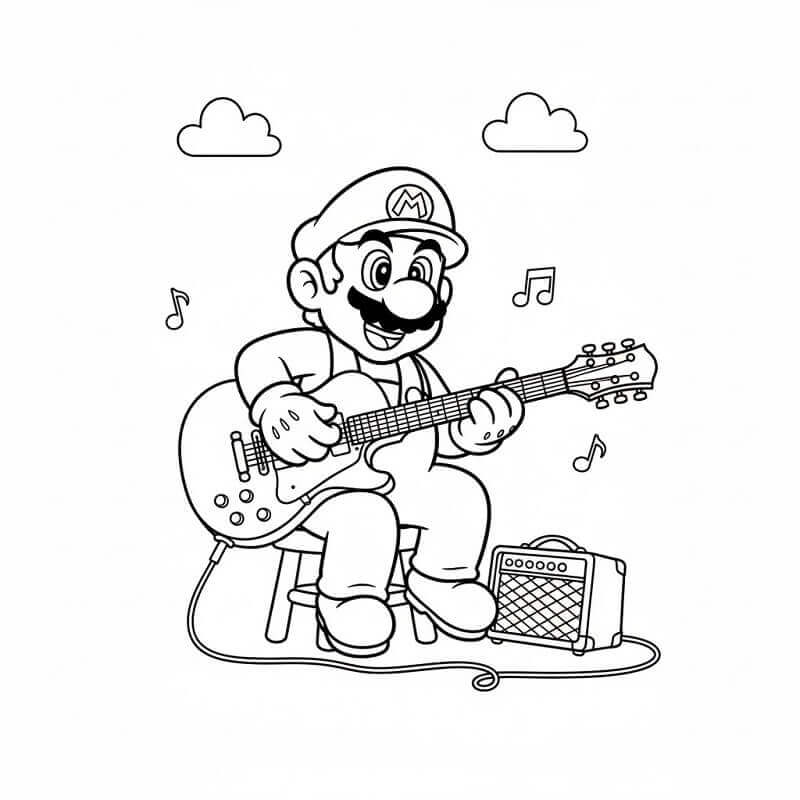 Mario che Suona la Chitarra da colorare