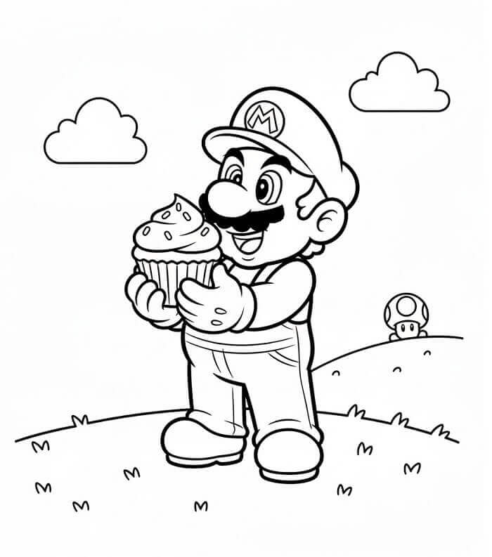 Mario con Cupcake da colorare